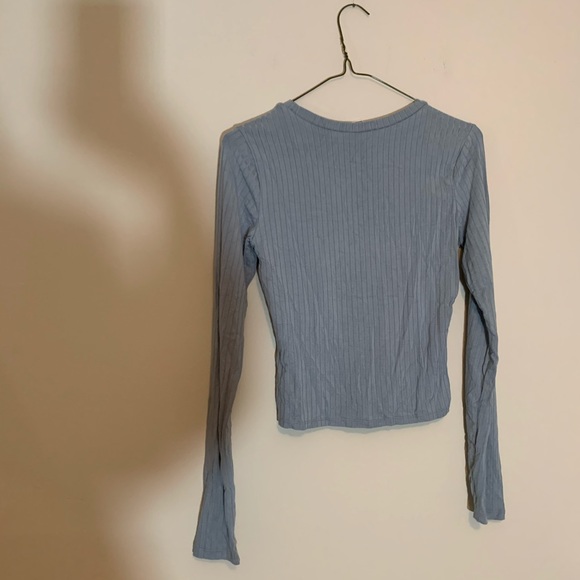 Garage Basic Dusty Blue Ribbed Long Sleeve Top - Picture 3 of 3